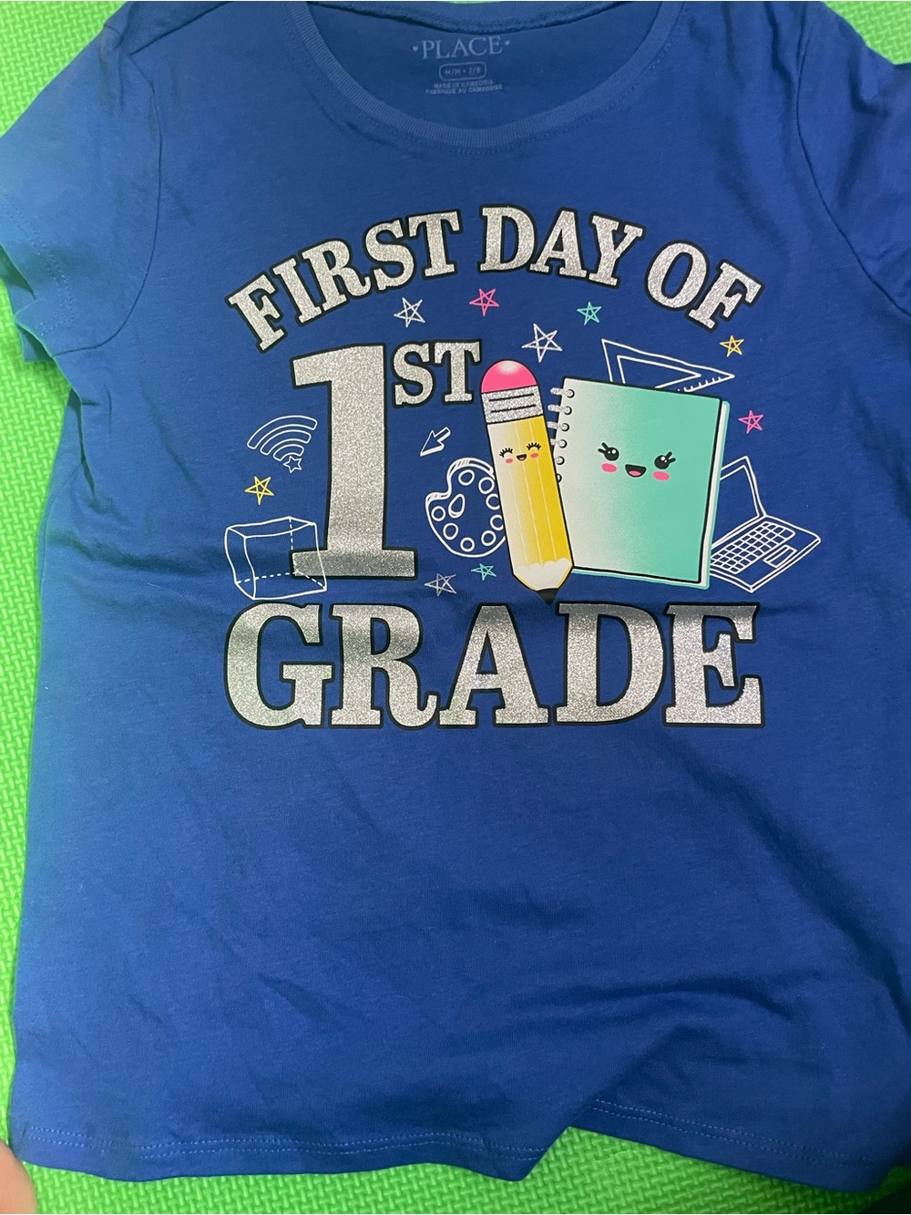 Blue short sleeve girls first day first grade shirt